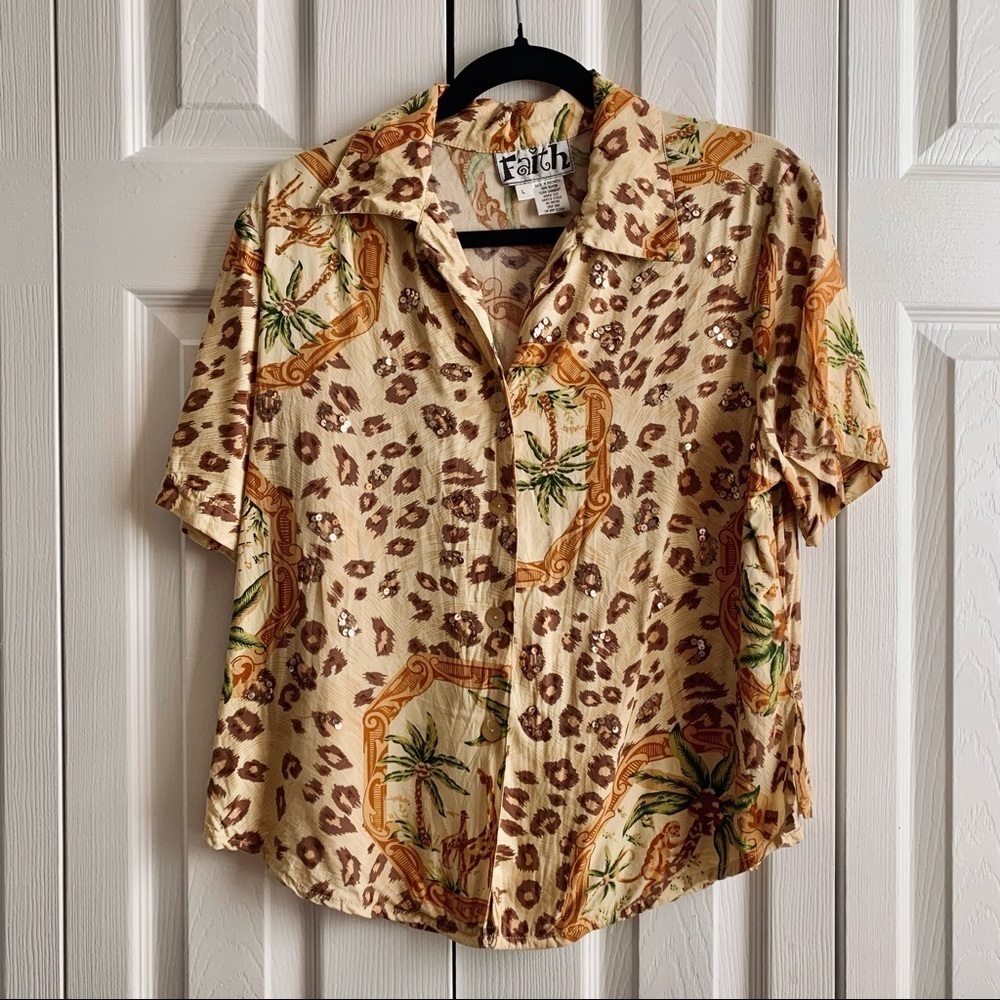 Vintage Faith Multi Pattern Cropped Art to Wear Button Up Top Blouse